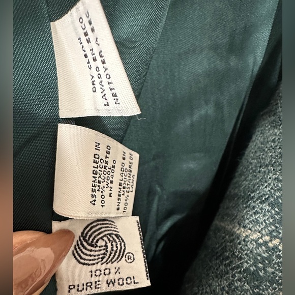 Upcycled OOAK Vintage Teal Plaid Pane Lapel-less Long Blazer Jacket  By Jones NY - Picture 5 of 5